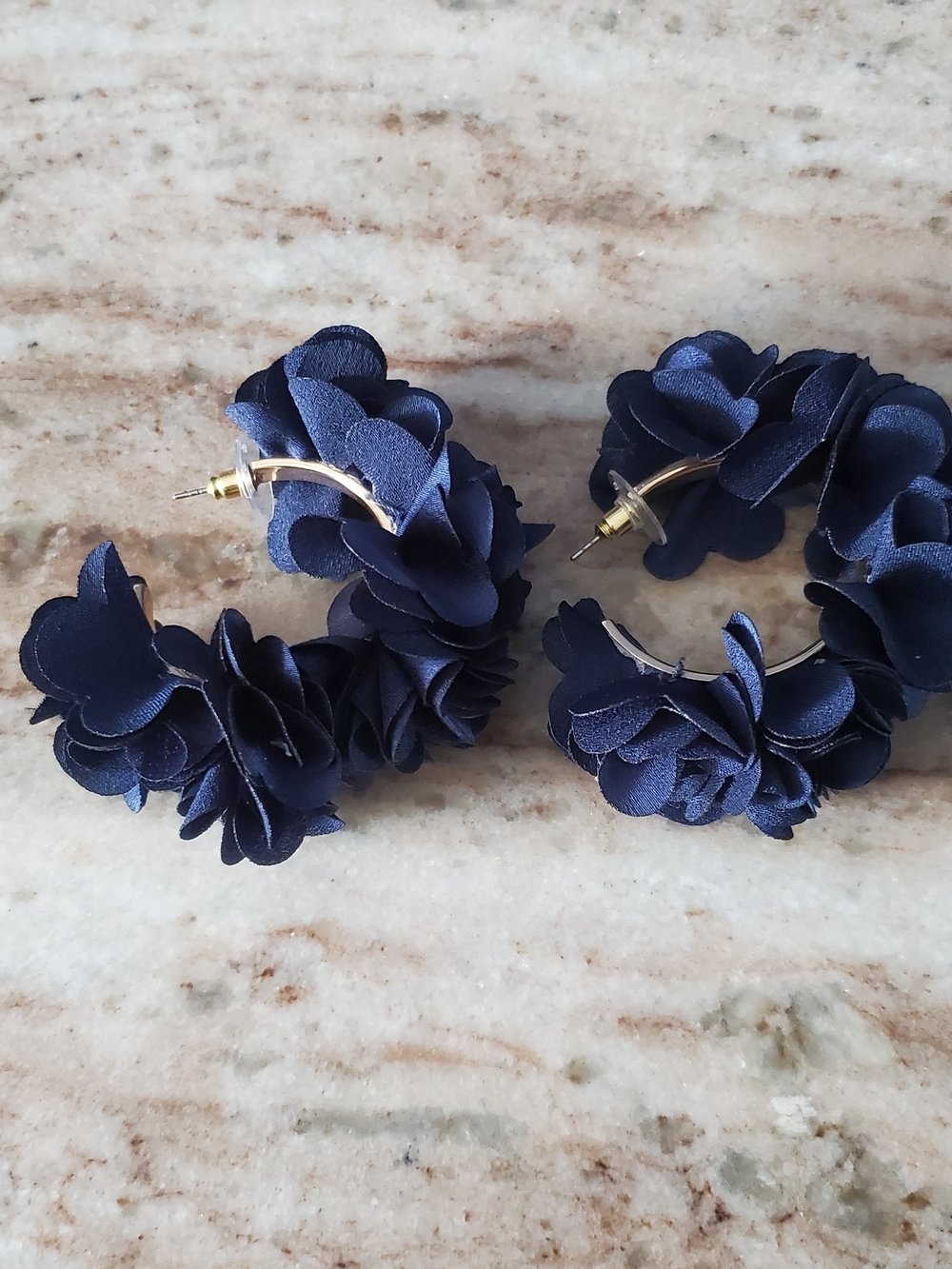 Navy Floral Hoop Earrings - Women Jewelry